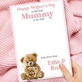 TEDDY BEAR PINK STRIPES MOTHERS DAY BEST IN THE GALAXY- PREMIUM CARD