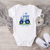 DTF TRANSFER - EMBROIDERY EFFECT- I HEART TRACTORS- BLUE OR GREEN