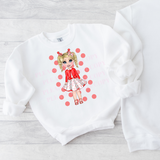 GIRLS RED DOLLY SPOTTY DOTS DTF FULL COLOUR TRANSFERS