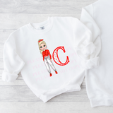 TEEN GIRLS RED DOLLY WITH LETTER SPOTTY DOTS DTF FULL COLOUR TRANSFERS