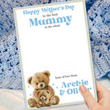 TEDDY BEAR BLUE STRIPES MOTHERS DAY BEST IN THE GALAXY- PREMIUM CARD