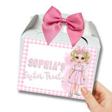 EASTER GINGHAM PINK DOLLY GIRL PRINTED TREAT BOX LABELS- SOLVENT DECAL