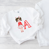 GIRLS RED DOLLY WITH LETTER SPOTTY DOTS DTF FULL COLOUR TRANSFERS