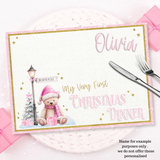 PINK BEAR MY VERY FIRST CHRISTMAS DINNER- PREMIUM LEATHERETTE PLACEMATS