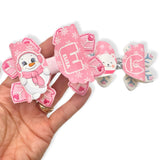 PINK WINTER FRIENDS PERSONALISED BOWS 3.5” | PRE CUT DIY HAIR BOW LOOPS