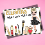 PERSONALISED FAUX LEATHER MAKE UP MATS | WOMEN'S BLACK & GOLD PARTY DOLLY EDITION