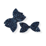 NAVY PRE CUT CHUNKY GLITTER BOW TAILS & CENTRES 3.5”- 4 PACK