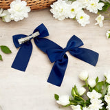 Navy Satin Ribbon Hair Bows- 2.5''