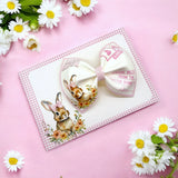 PINK GINGHAM BUNNY LANDSCAPE- BOW DISPLAY CARDS- SINGLE OR PACK OF 4