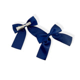 Navy Satin Ribbon Hair Bows- 2.5''