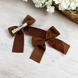 Chocolate Brown Satin Ribbon Hair Bows- 2.5''