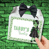 GREEN WITCH DOLLY GIRL PRINTED TREAT BOX LABELS- SOLVENT DECAL