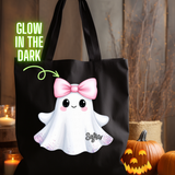 CUSTOM PINK BOW GHOST GLOW IN THE DARK FULL COLOUR IRON ON TRANSFERS