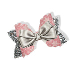 PINK & SILVER RIBBON BOWS 3.5” | PRE CUT DIY HAIR BOW LOOPS