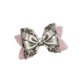 DARK SILVER SNOWFLAKES RIBBON BOWS 3.5” | PRE CUT DIY HAIR BOW LOOPS