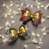 TARTAN GOLD RIBBON BOWS 3.5” | PRE CUT DIY HAIR BOW LOOPS