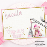 TIME FOR CHRISTMAS DINNER- PINK BEAR - PREMIUM LEATHERETTE PLACEMATS