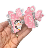 PINK WINTER FRIENDS PERSONALISED BOWS 3.5” | PRE CUT DIY HAIR BOW LOOPS