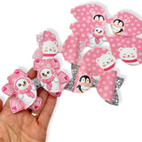 PINK WINTER FRIENDS PERSONALISED BOWS 3.5” | PRE CUT DIY HAIR BOW LOOPS