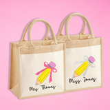 CUSTOM DTF TRANSFER | GLITTERY TEACHER PENCIL BOWS