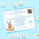 EASTER BUNNY BLUE WITH BOW LANDSCAPE CERTIFICATE WITH PHOTOGRAPH- PREMIUM CARD