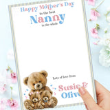 TEDDY BEAR BLUE STRIPES UNISEX MOTHERS DAY BEST IN THE GALAXY- PREMIUM CARD