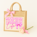 DTF TRANSFER | PINK TEACHER LIFE BOW
