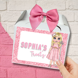 PINK GOOD WITCH GLITTER DOLLY GIRL PRINTED TREAT BOX LABELS- SOLVENT DECAL