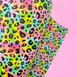 WATERCOLOUR RAINBOW CHEETAH | PREMIUM FAUX LEATHER FABRICS