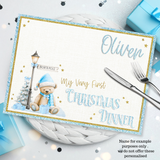 BLUE BEAR MY VERY FIRST CHRISTMAS DINNER- PREMIUM LEATHERETTE PLACEMATS