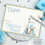 TIME FOR CHRISTMAS DINNER- BLUE BEAR - PREMIUM LEATHERETTE PLACEMATS