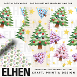 KAWAII XMAS TREES SEAMLESS PATTERN SET