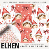 CUTE RED ELF SEAMLESS PATTERN SET