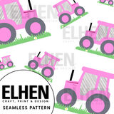 Little Girly Tractors Seamless Pattern