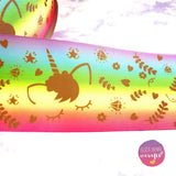 Sleepy Unicorn Swirly Rainbow Grosgrain Ribbon 2'' or 3'' - Eliza Henri Craft Supply