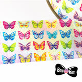 Pastel rainbow butterflies Glitter Grosgrain Ribbon 3''