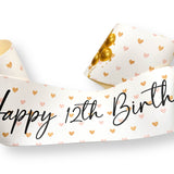 Hearts Pink & Gold Balloons Personalised Faux Leather Birthday Celebration Banner