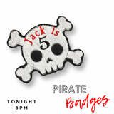 Embroidered Skull Pirate Celebration Birthday Party Badge Felties