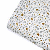 Silver & Gold Glitter Stars Premium Faux Leather Fabric