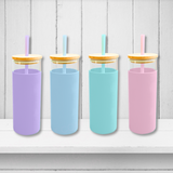 Pastel Glass Bottle With Straw 500ml