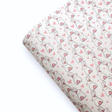 White Bunny Heart Hops Premium Faux Leather Fabric