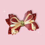 Red & Gold Party Glitter Gift Bows 3.5” | Pre Cut DIY Hair Bow Loops