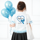 CUSTOM DTF TRANSFER- BLUE BOW HEART- SCHOOL LEAVERS 2026