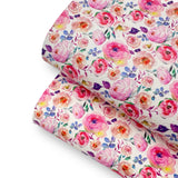 Pink Watercolour Blooms Premium Faux Leather Fabric