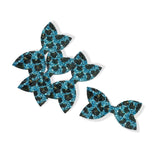 Blue Leopard Glitter Mix Pre Cut Chunky Glitter Bow Tails & Centres 3.5”- 4 Pack