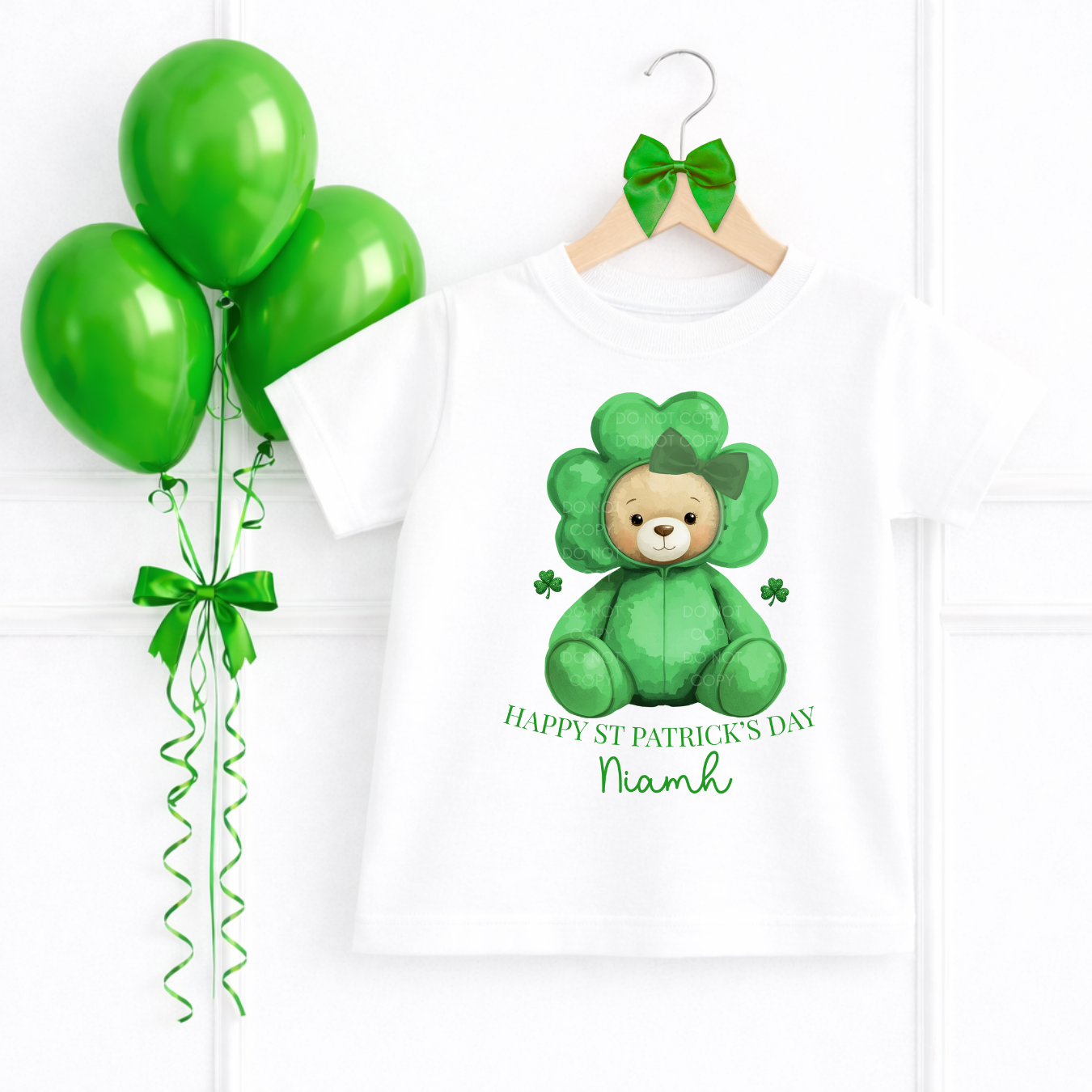 DTF TRANSFER - SHAMROCK BEAR WITH BOW- HAPPY ST. PATRICK’S DAY - Eliza Henri
