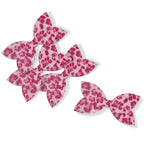 Pink Leopard Pre Cut Chunky Glitter Bow Tails & Centres 3.5”- 4 Pack