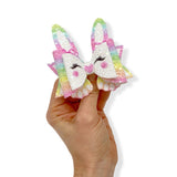 BETSY BUNNY PASTEL RAINBOW DIY CUTOUT CHUNKY GLITTER HAIR BOW LOOPS