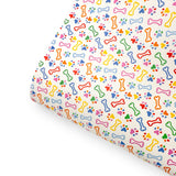 Rainbow Paws & Bones Premium Faux Leather Fabric