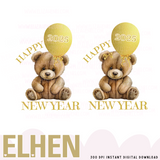 Happy New Year Teddy Bear Digital Download- 2 Variations